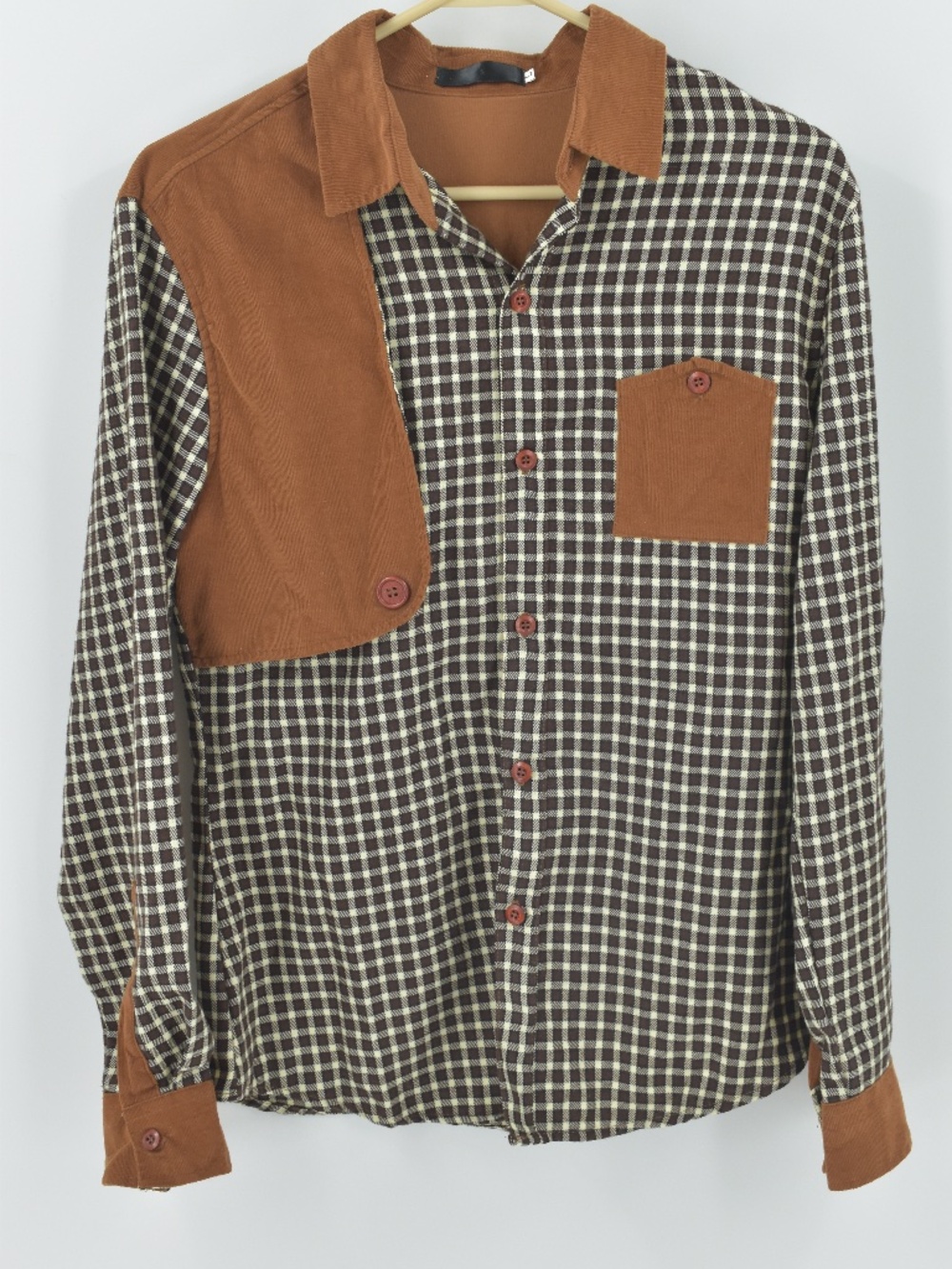 Vintage 70s Gingham Corduroy Hunting Shirt Brown Tag L Fits Medium